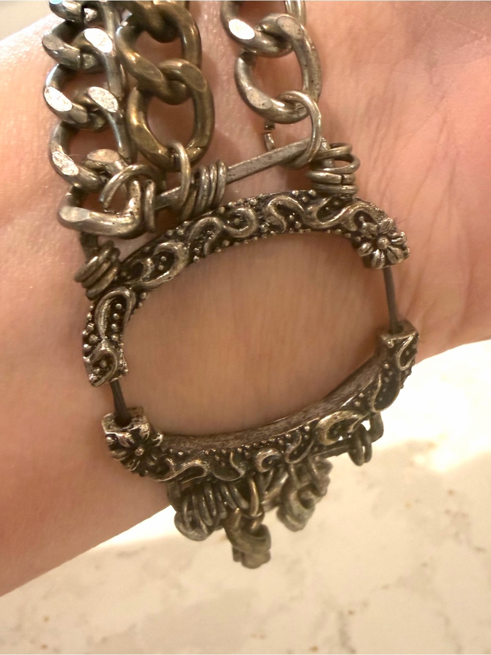 Vintage Western Horsehead Horseshoe Multi Strand Chain Stretch Bracelet Rhinesto - Picture 3 of 6